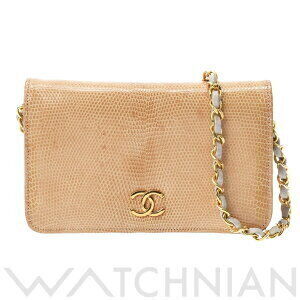 Chanel Push Lock Chain Shoulder Bag Beige Lizard